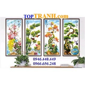 Tranh thêu tùng cúc trúc mai